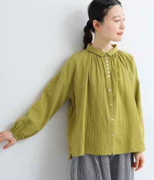 コットンガーゼ　ギャザーブラウス(イエロー-F)