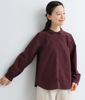 コットン混　平織チェックブラウス(レッド-F)