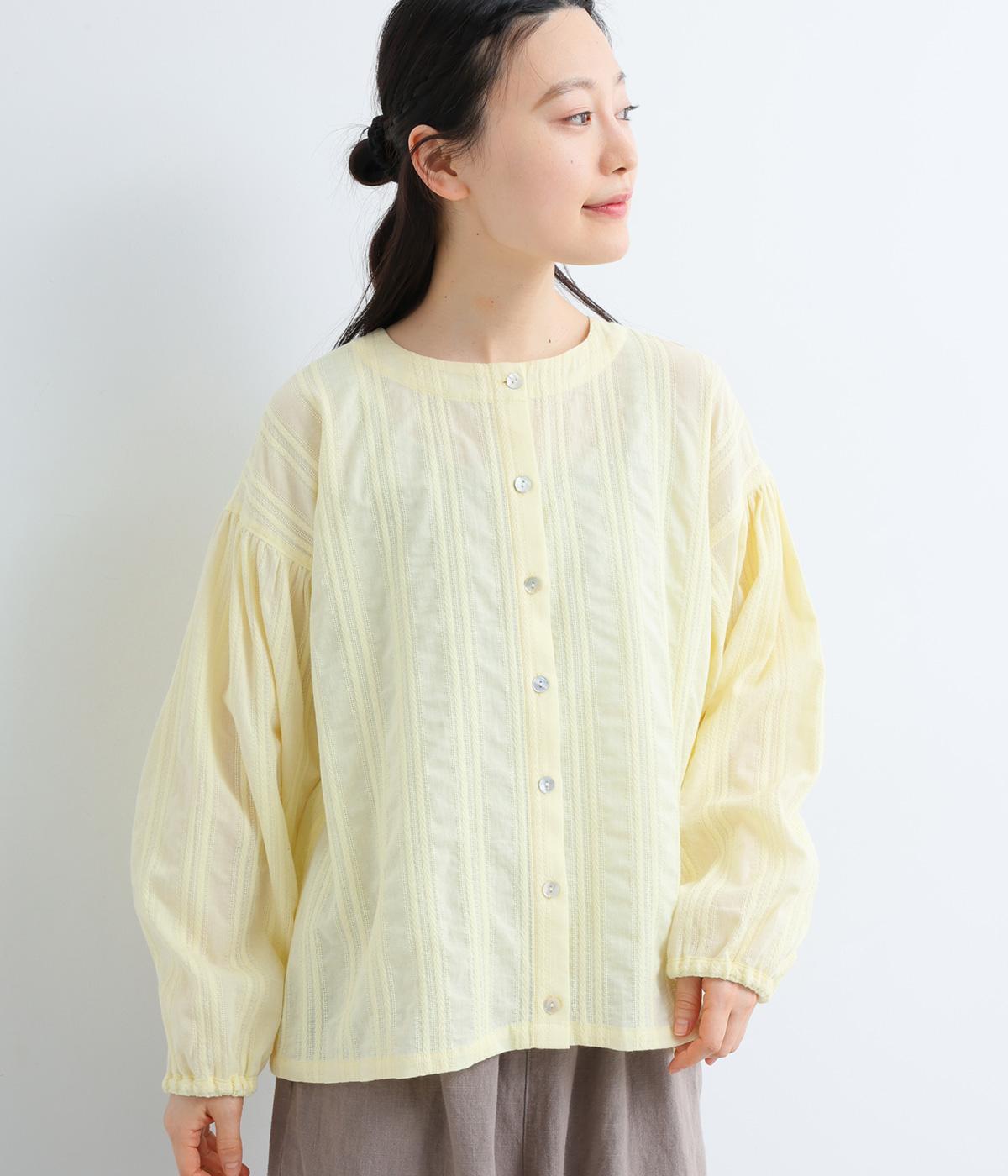 コットン混　ドビーストライプブラウス(イエロー-F)
