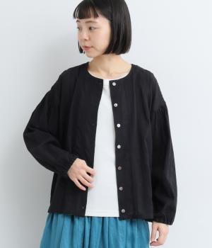 コットン混　ドビーストライプブラウス(ブラック-F)