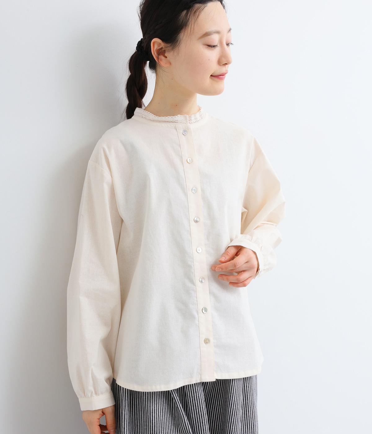 コットンリネン　平織りブラウス(アイボリー-F)