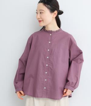 コットンリネン　平織りブラウス(パープル-F)