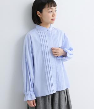 コットンソフトツイルフリルブラウス(ブルー-F)