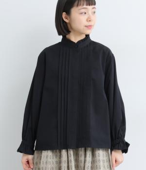 コットンソフトツイルフリルブラウス(ブラック-F)