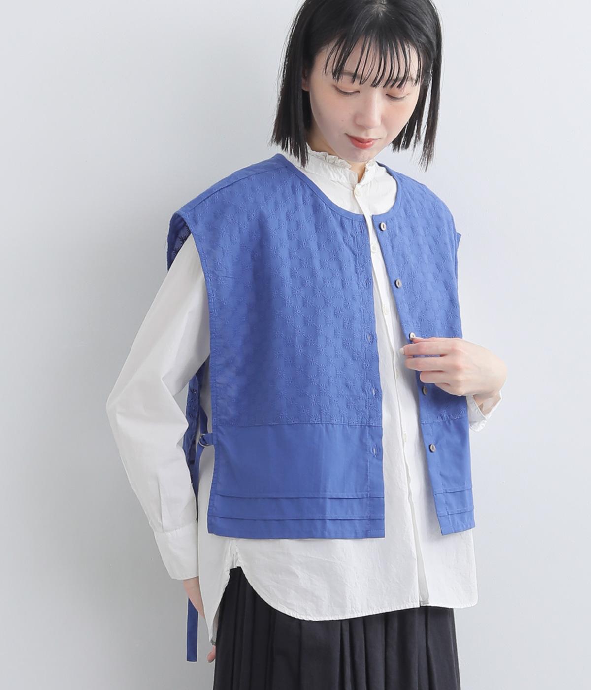 エンブロイダリー　2wayコットンベスト(ブルー-F)
