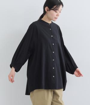 コットンローン　バックギャザーブラウス(ブラック-F)