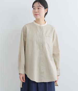 リネンコットン　平織クレリック前後差シャツ
