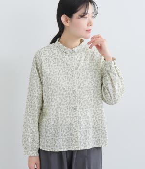 コットン　リーフプリントブラウス(グリーン-F)