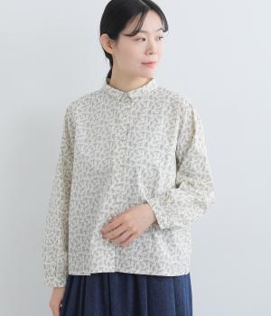 コットン　リーフプリントブラウス(グレー-F)