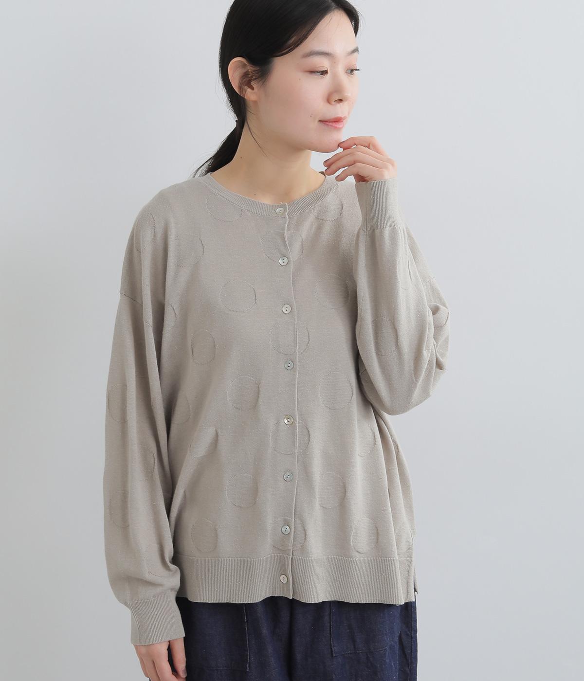 リネンコットン　ドットジャカードニットカーディガン(グレー-F)