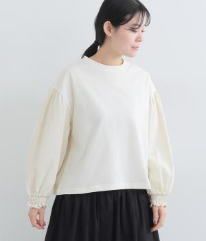 コットン天竺　袖切り替えプルオーバー(オフホワイト-F)