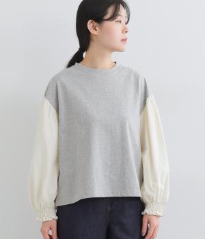 コットン天竺　袖切り替えプルオーバー(グレー-F)