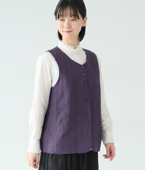 フレンチリネン　シャンブレーベスト(パープル-F)