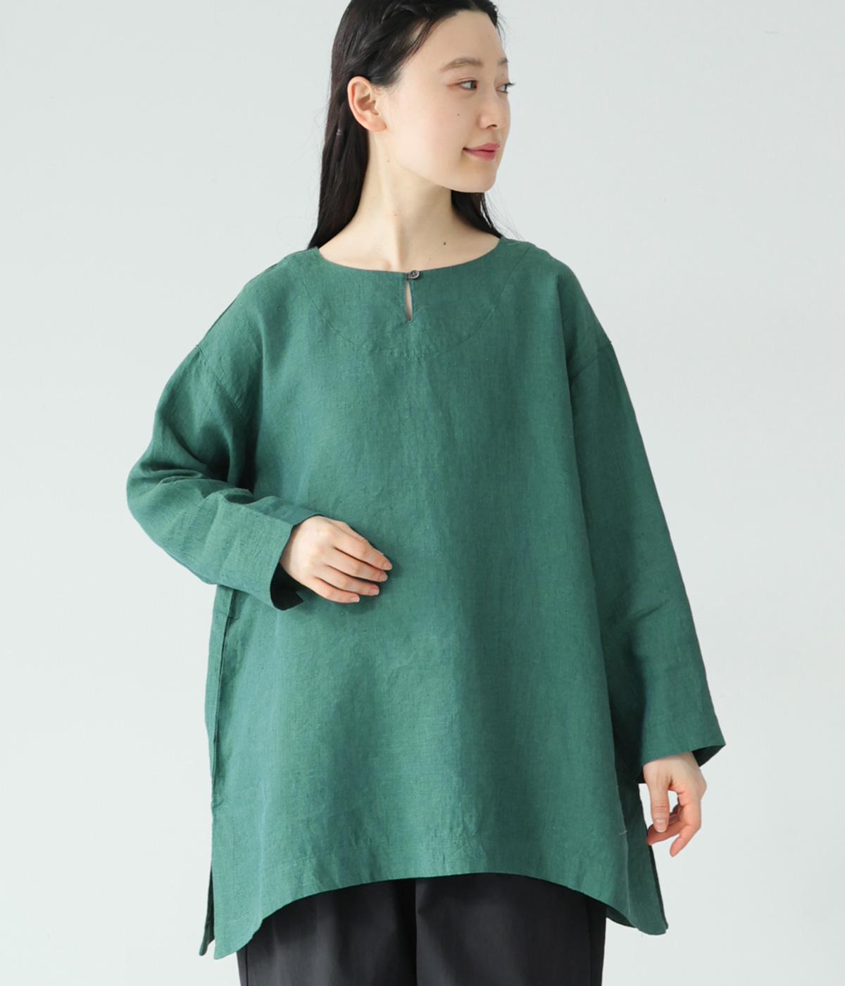 フレンチリネン　シャンブレープルオーバー(グリーン-F)