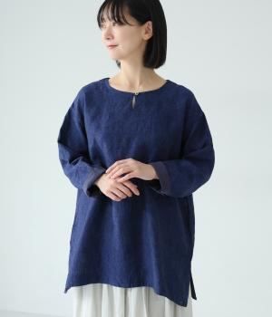 フレンチリネン　シャンブレープルオーバー(ネイビー-F)