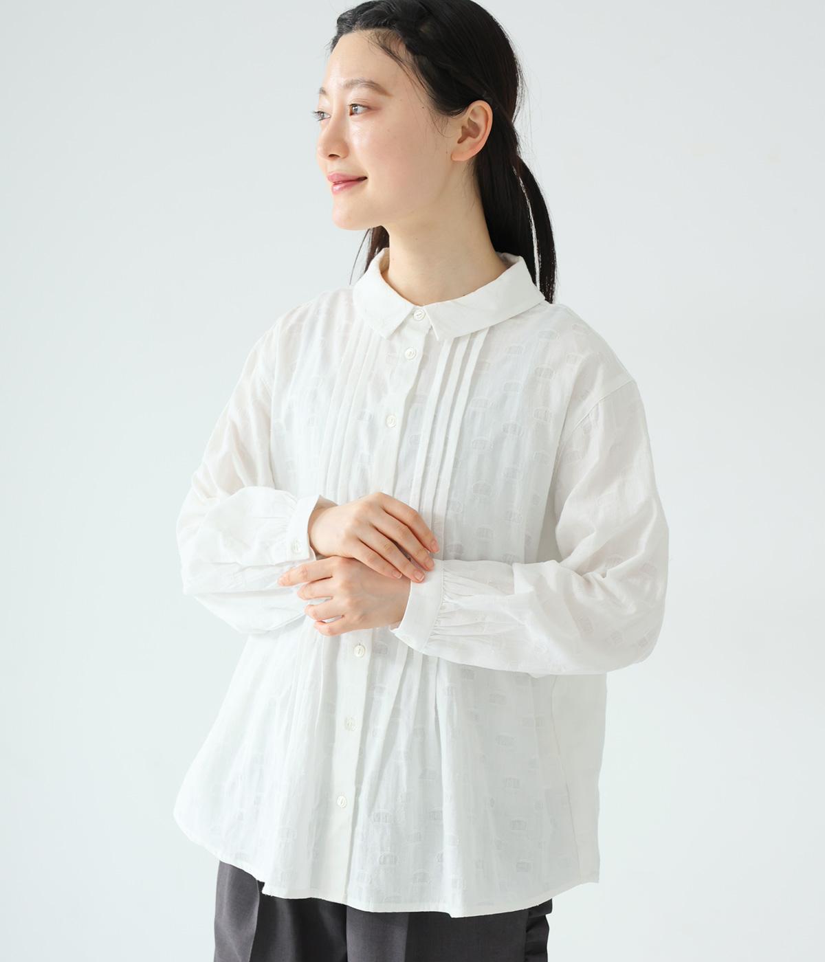 変形ドットジャカードピンタックブラウス(オフホワイト-F)