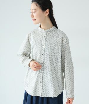 リーフ柄プリント丸襟ブラウス(アイボリー-F)