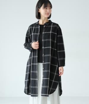 先染めチェック　チュニックシャツ(ブラック-F)