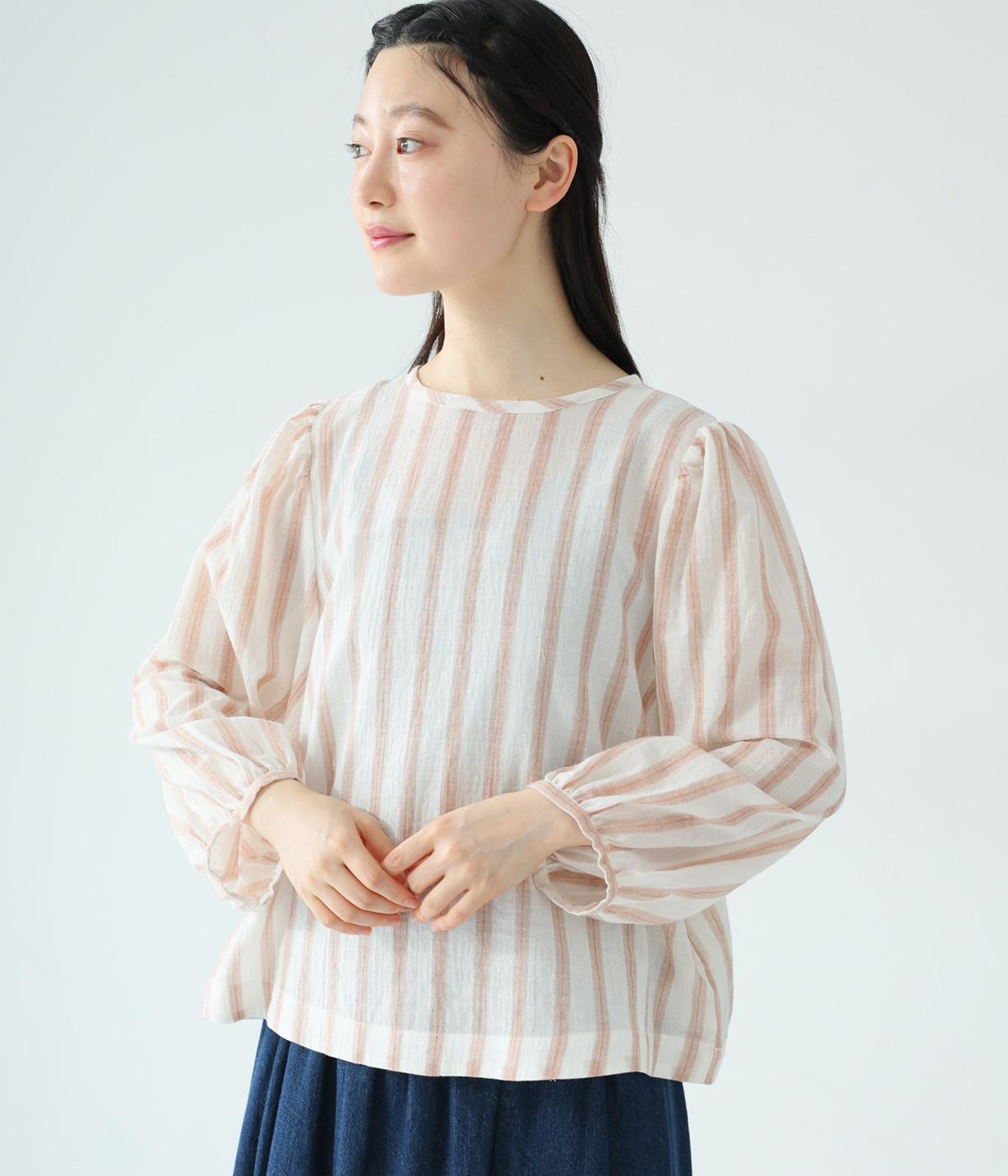 先染めストライプ　ブラウス(ベージュ-F)