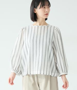 先染めストライプ　ブラウス(ブラック-F)