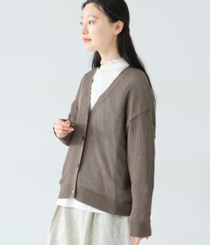 レーヨンリネン　透かし編みカーディガン(グレー-F)