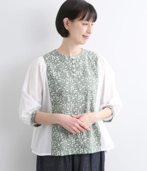 フラワーパッチワークブラウス(オフホワイト-F)