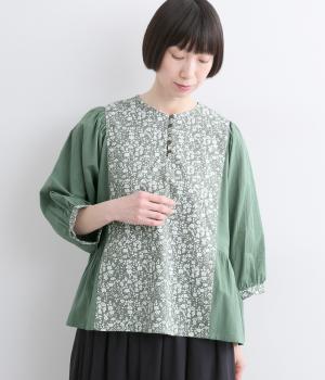 フラワーパッチワークブラウス(グリーン-F)