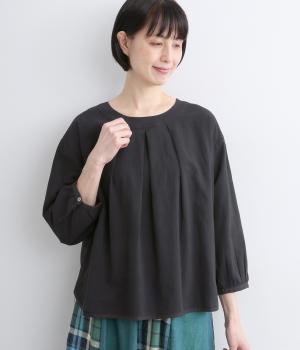 コットンローンプルオーバーブラウス(ブラック-F)