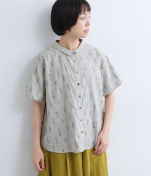ダンガリー植物柄刺繍ブラウス(グレー-F)