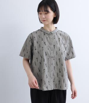 ダンガリー植物柄刺繍ブラウス(ブラック-F)