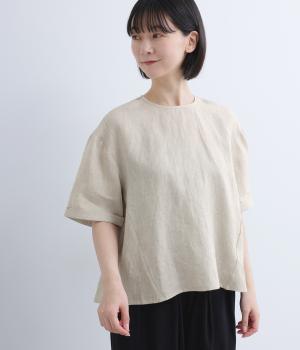リネン平織　後ろタックブラウス(キナリ-F)