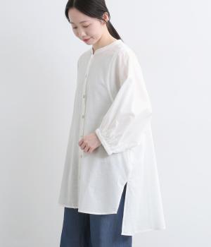 リネンコットン平織　後ろギャザーチュニック(オフホワイト-F)