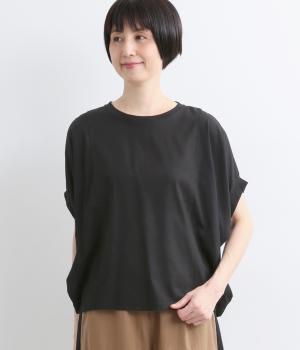リネン混平織×コットン天竺　切替ブラウス(ブラック-F)