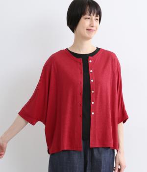 リネンレーヨンカットソー　2wayカーディガン(レッド-F)
