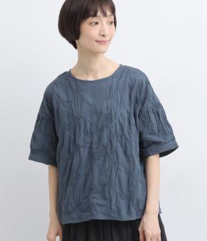 コットンローンリングドット刺繍　ブラウス(ネイビー-F)