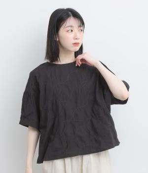 コットンローンリングドット刺繍　ブラウス(ブラック-F)