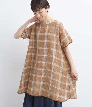 先染シャンブレーチェック　チュニック(ブラウン-F)
