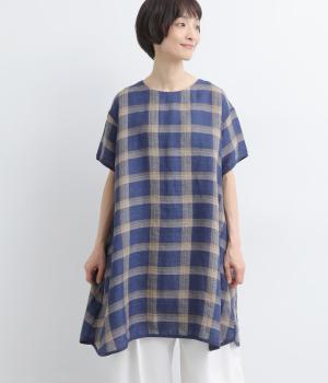 先染シャンブレーチェック　チュニック(ネイビー-F)