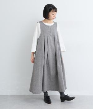 コットン　ダンガリージャンバースカート(ブラック-F)