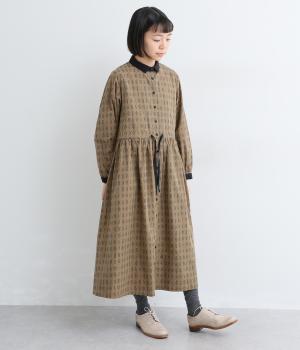 植物標本柄　プリントワンピース(ブラウン-F)