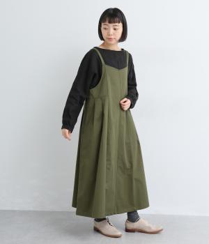 コットンツイル　ジャンバースカート(カーキ-F)