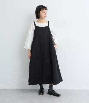 コットンツイル　ジャンバースカート(ブラック-F)