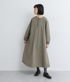 コットン混　平織チェックワンピース