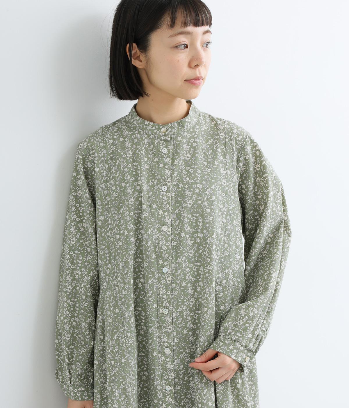 アソート　花柄プリントシャツワンピース(グリーン-F)