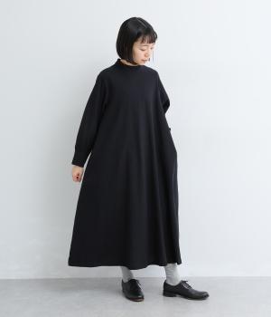 コットンシャンブレー　ミニハイネックワンピース(ブラック-F)