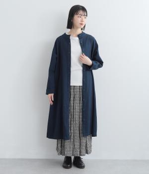 6．5OZコットンデニム　シャツワンピース(ネイビー-F)