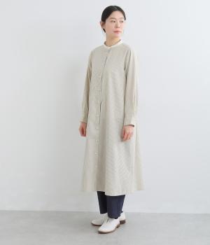 コットンストライプ　クレリックシャツワンピース(キナリ-F)