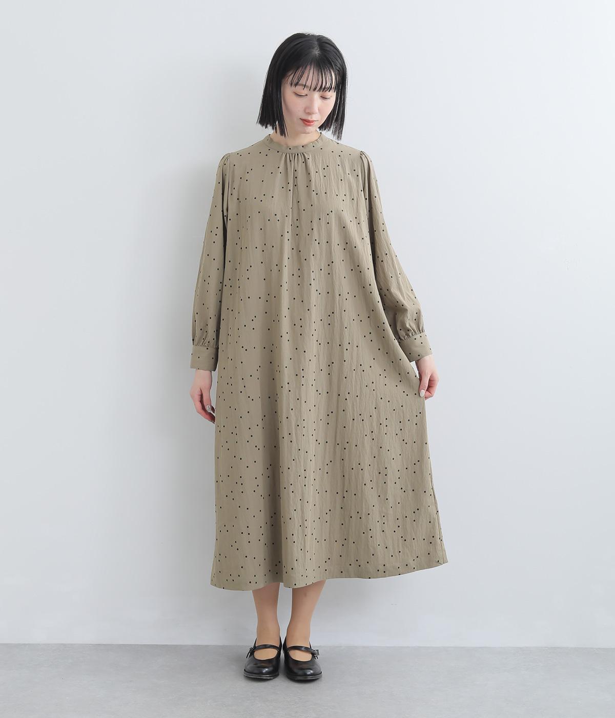 レーヨン混　ドットプリントワンピース(ベージュ-F)