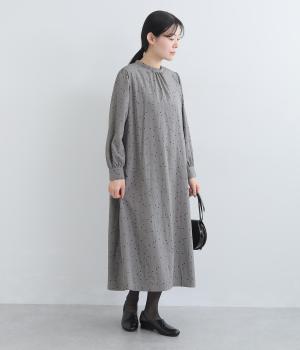 レーヨン混　ドットプリントワンピース(グレー-F)