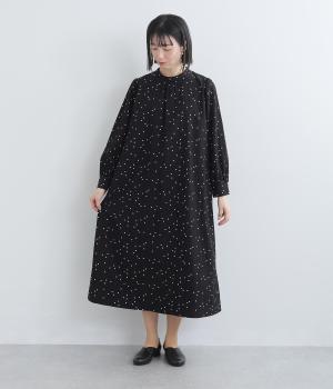 レーヨン混　ドットプリントワンピース(ブラック-F)